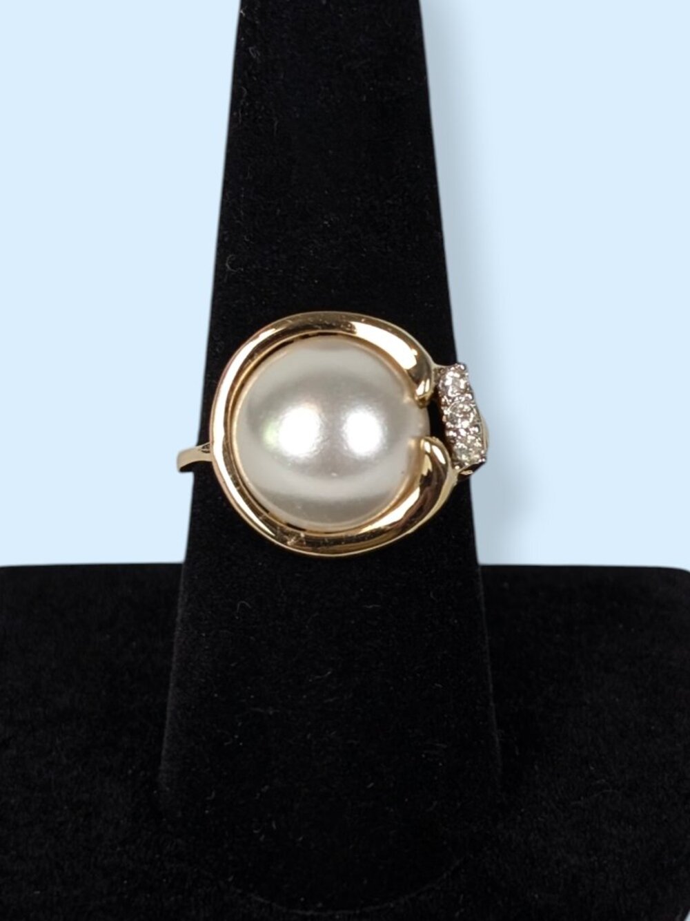 Vintage Joseph Esposito Faux Pearl & Rhinsetone 14K GE Ring
